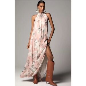 Anthropologie Maeve Pink & Gray Backless Halter Maxi Dress XS